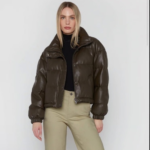 OAK + FORT Jackets & Blazers - OAK + FORT Puffer Brown Cropped Coat